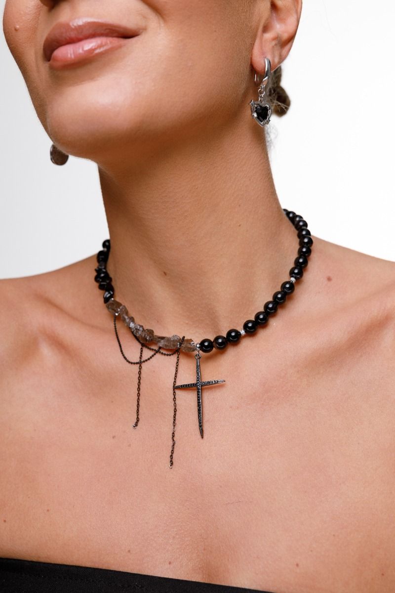 Agate & Quartz Choker with Cross Agate & Quartz Choker with Cross