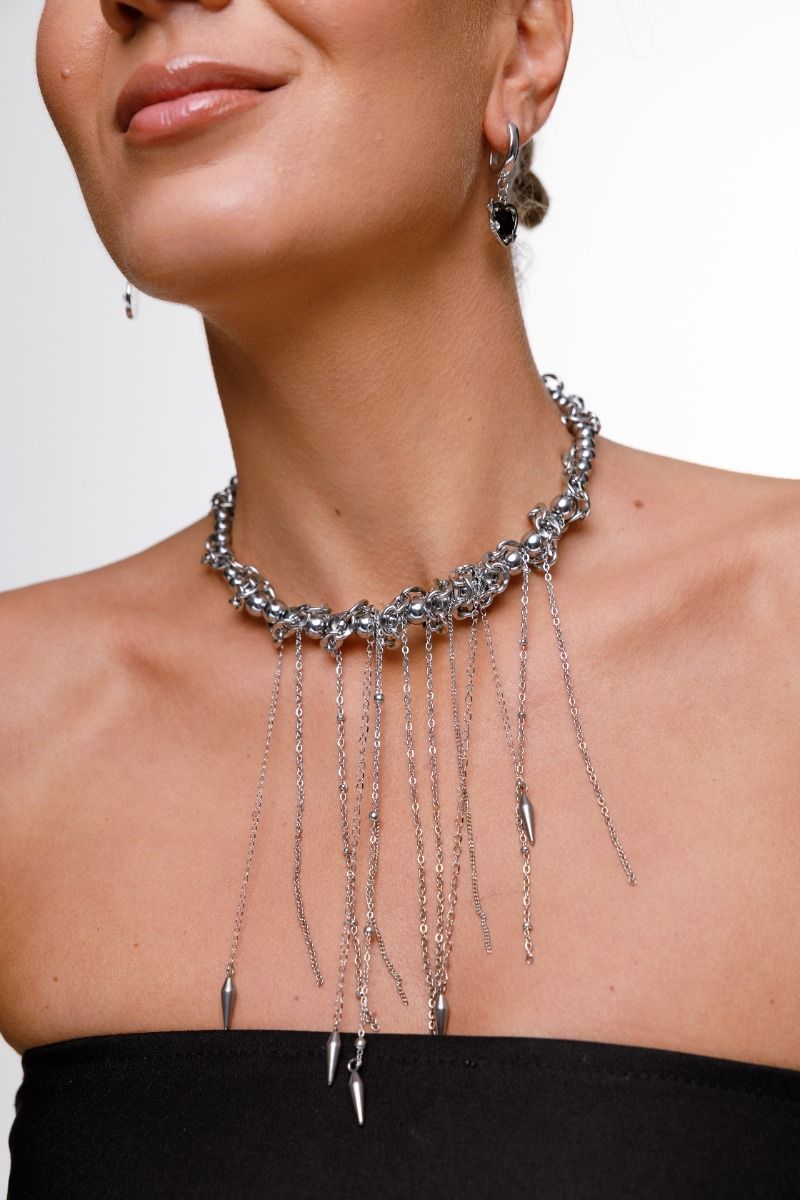 Round Hematite Choker with Chains Round Hematite Choker with Chains