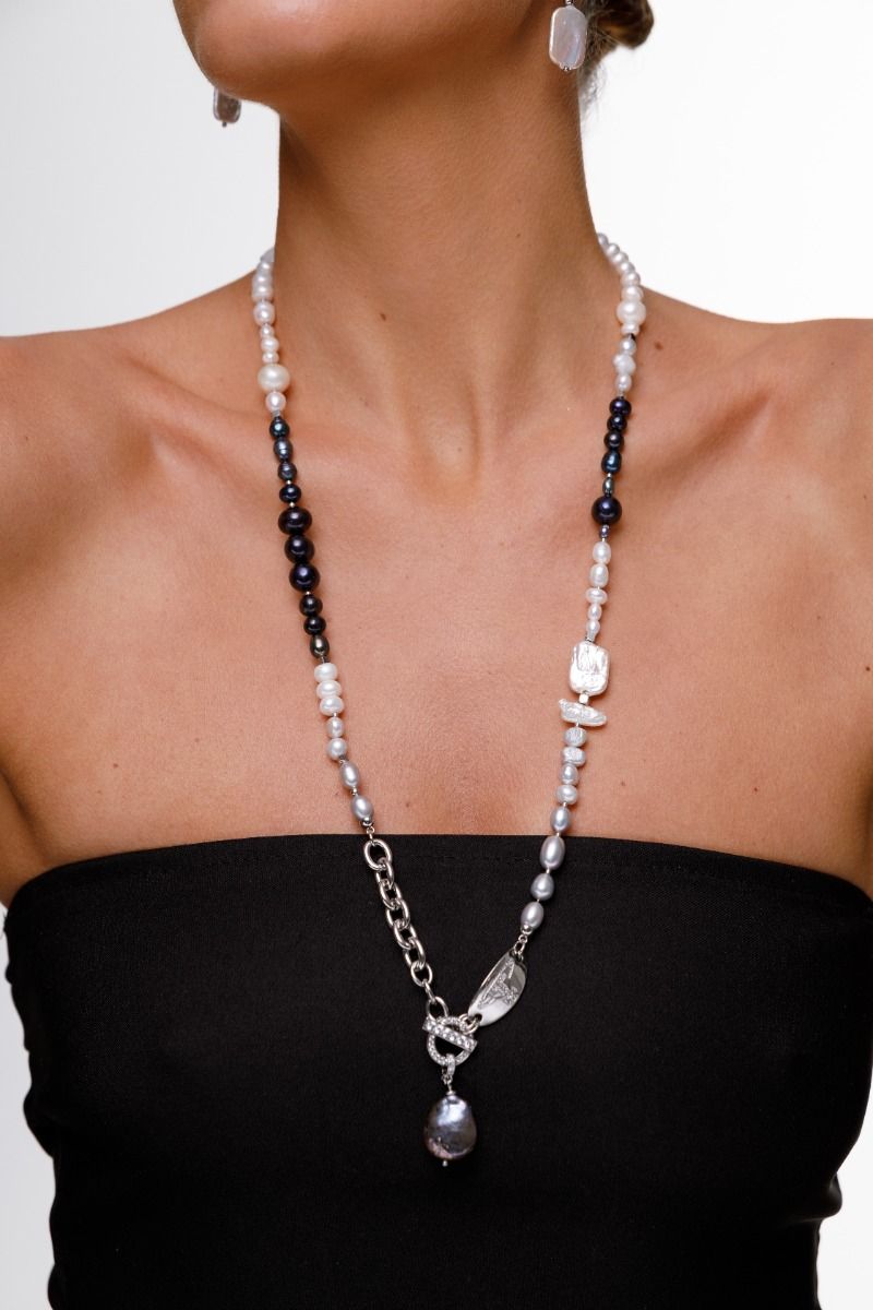 Mixed Pearl Necklace — White, Grey & Blue Mixed Pearl Necklace — White, Grey & Blue