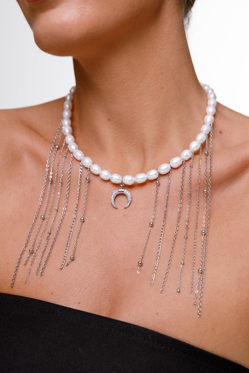 Pearl Necklace with Lunula Pendant