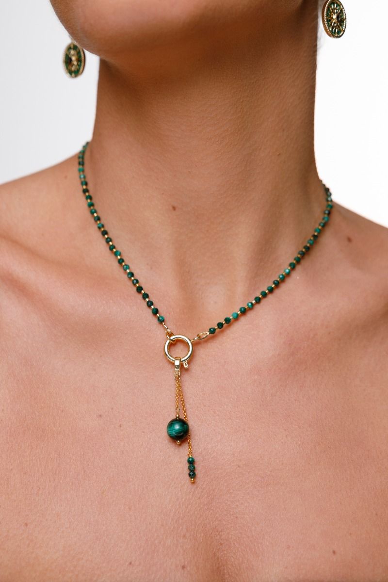Malachite Necklace with Detachable Pendant — Gold-Plated
