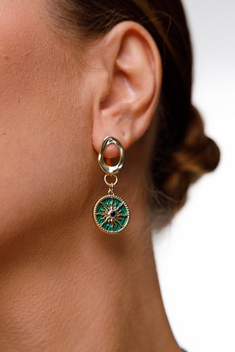 Malachite Coin Earrings — Gold-Plated