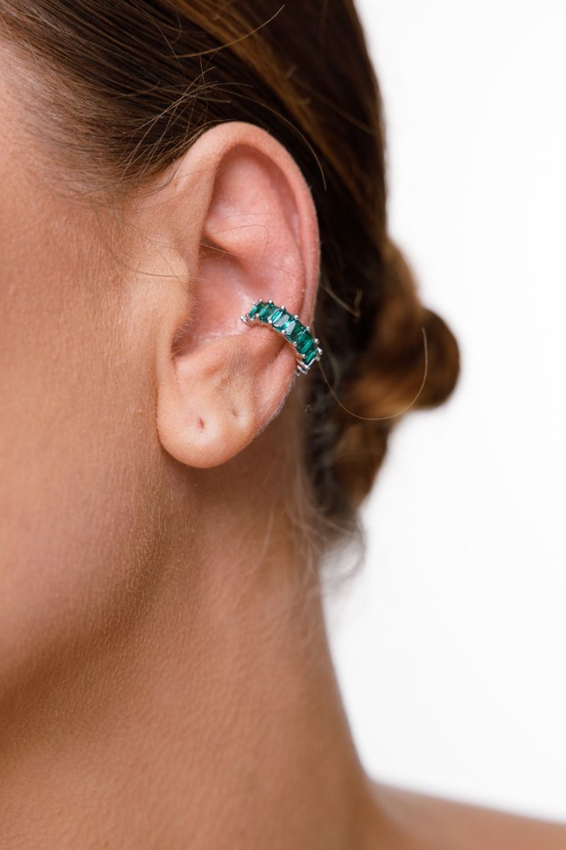 Green Zirconia Pavé Ear Cuff — Silver-Plated