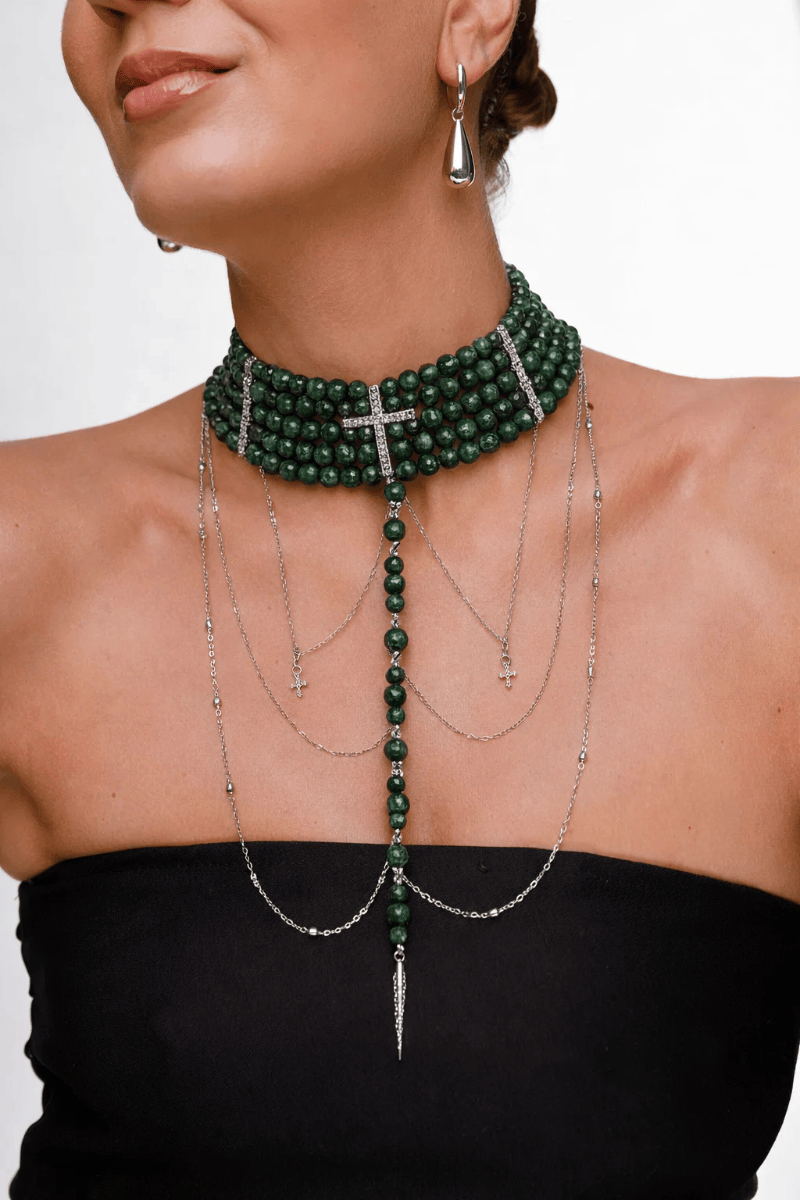 "Diana" Choker with Cross — Green