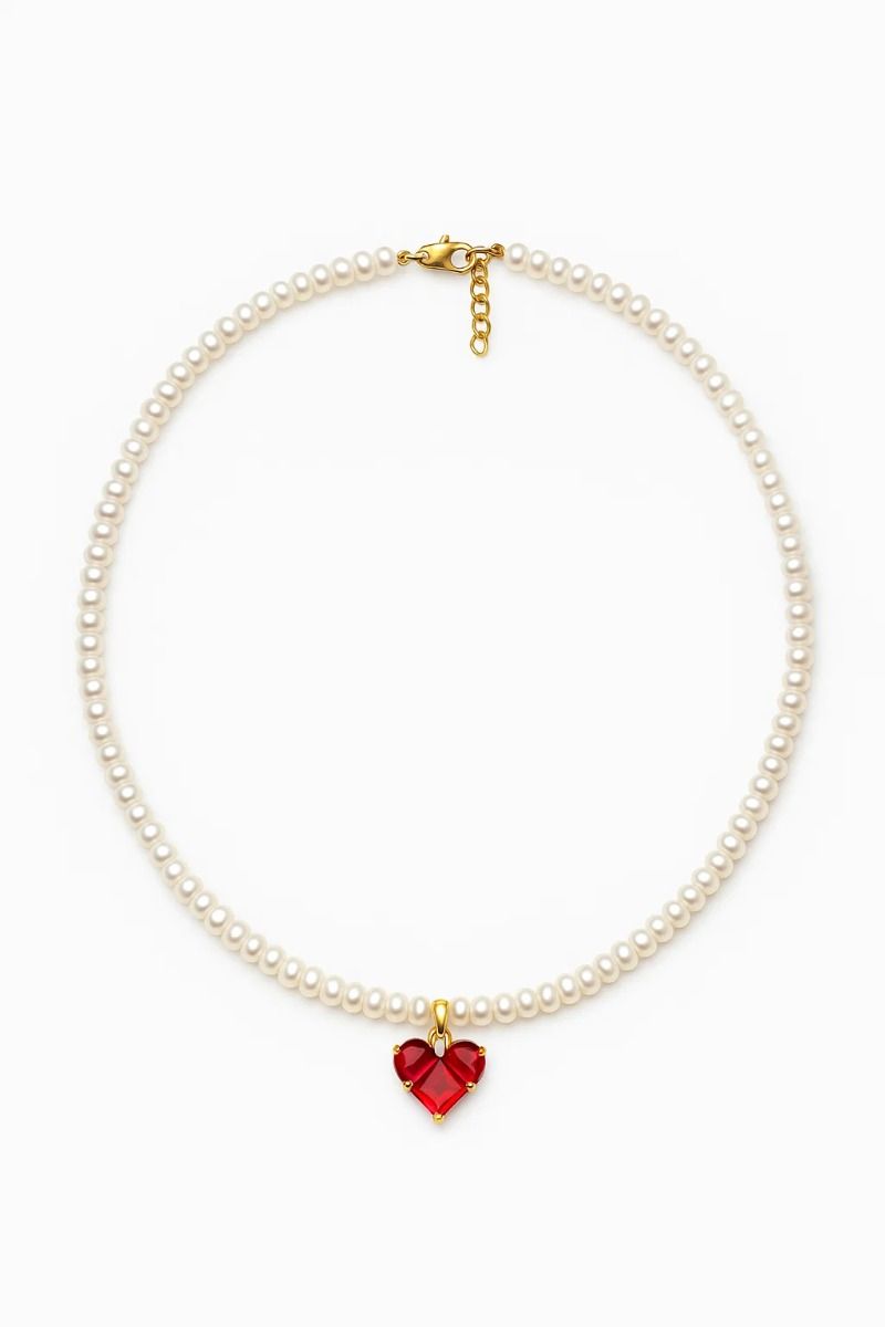 Pearl Choker with Red Heart