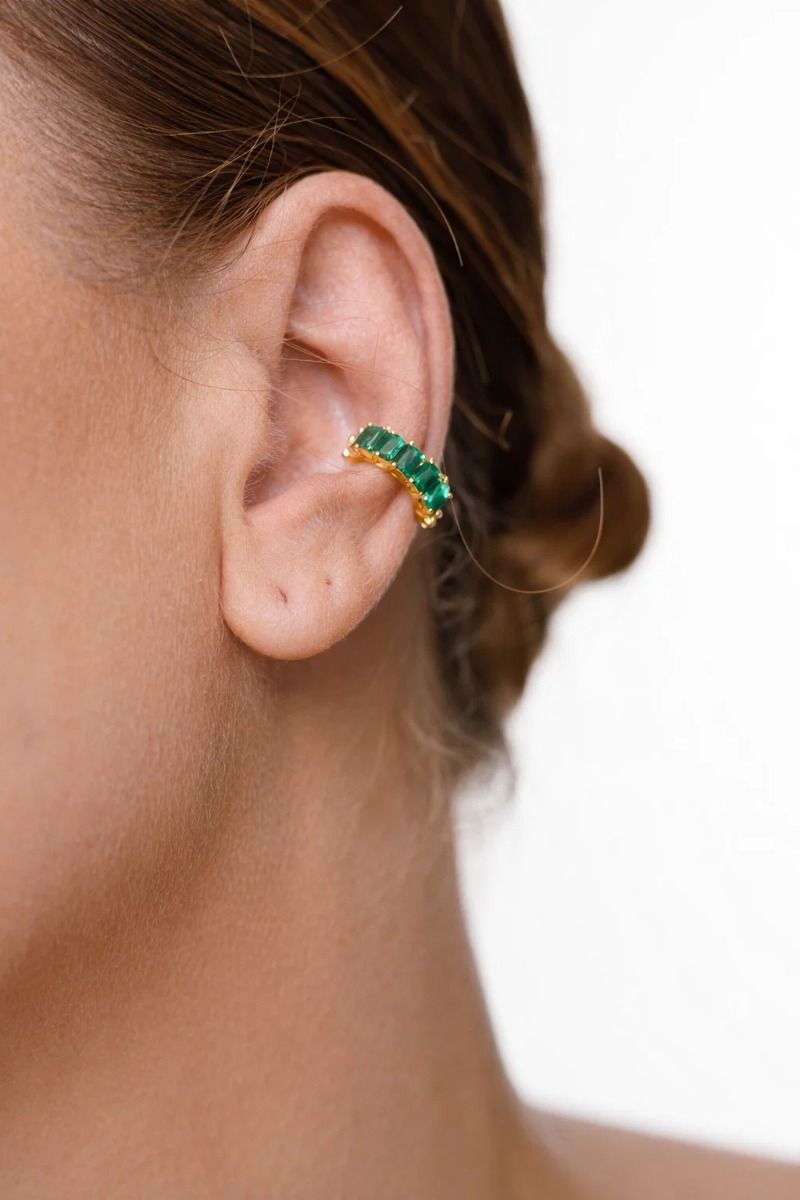 Green Zirconia Pavé Ear Cuff — Gold-Plated