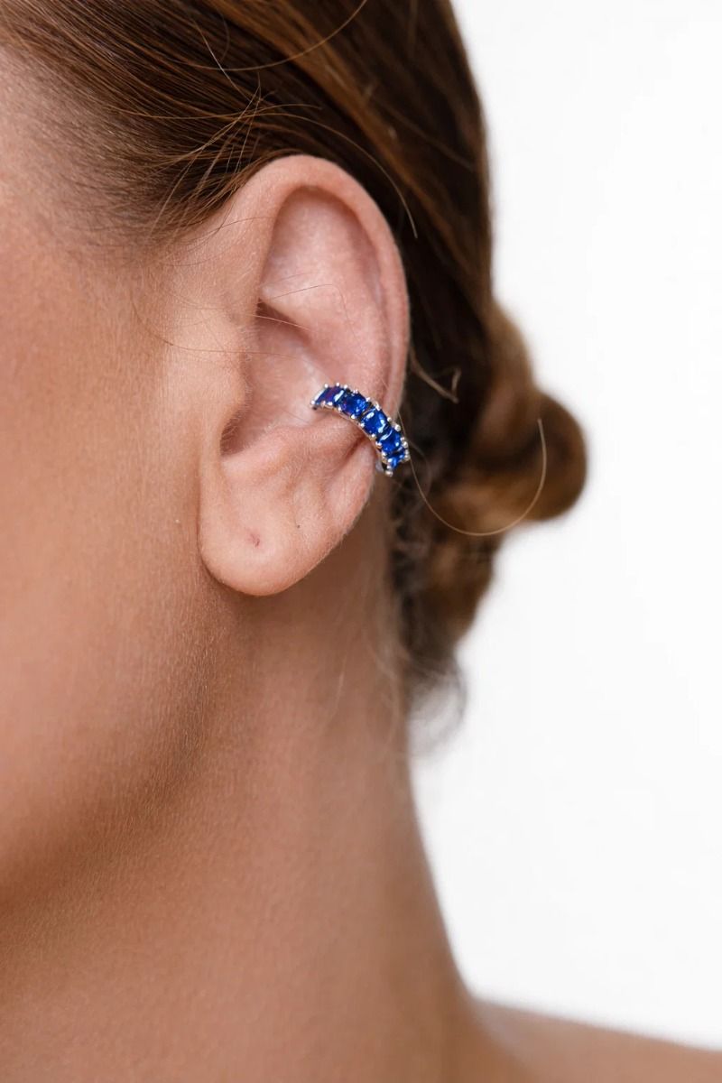 Blue Ear Cuff — Silver-Plated