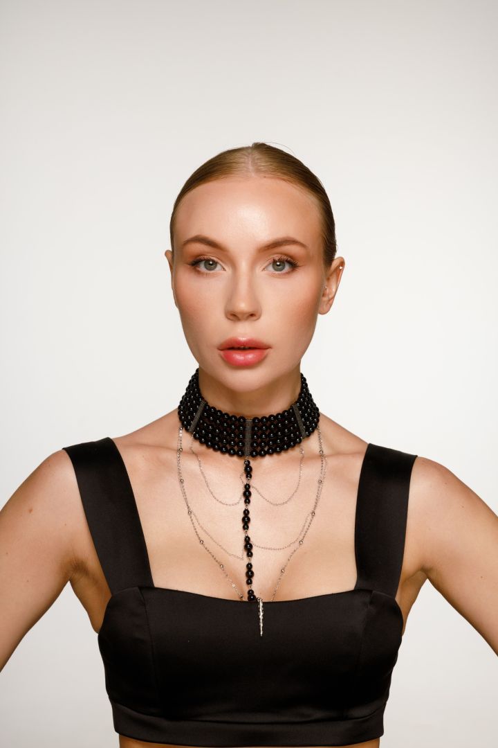 Diana Choker with Black Agate and Cross