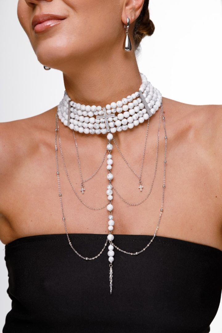 Diana Choker with White Howlite and Cross