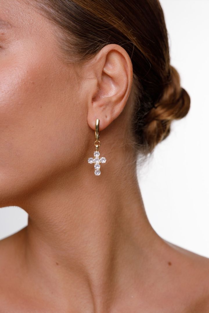 Cross Earrings, Gold Plated