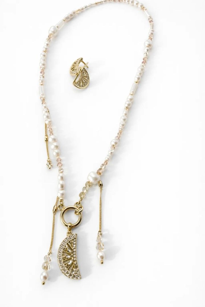 Choker "Lemon" with Pearls and Zircons