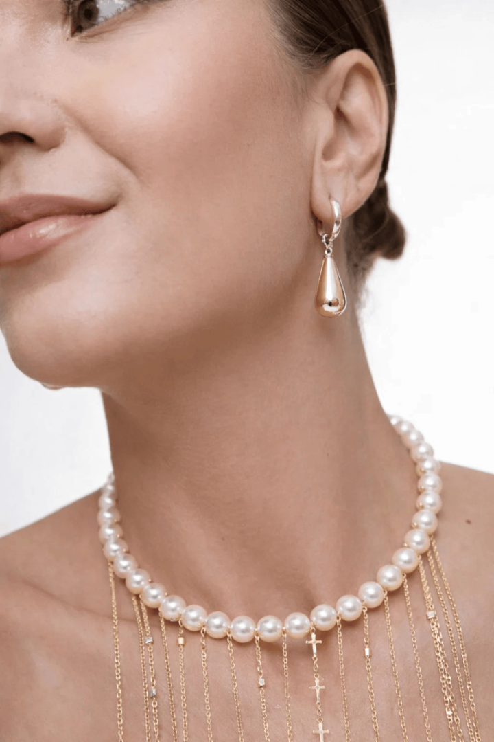 Сережки сірі краплі, позолота