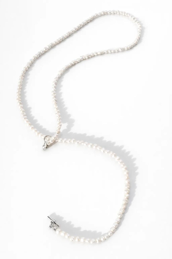 Намисто-краватка з натуральними білими барочними перлинами