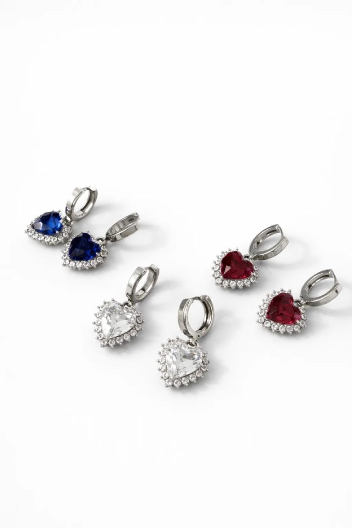 Pendientes con corazón, circonia, rosa