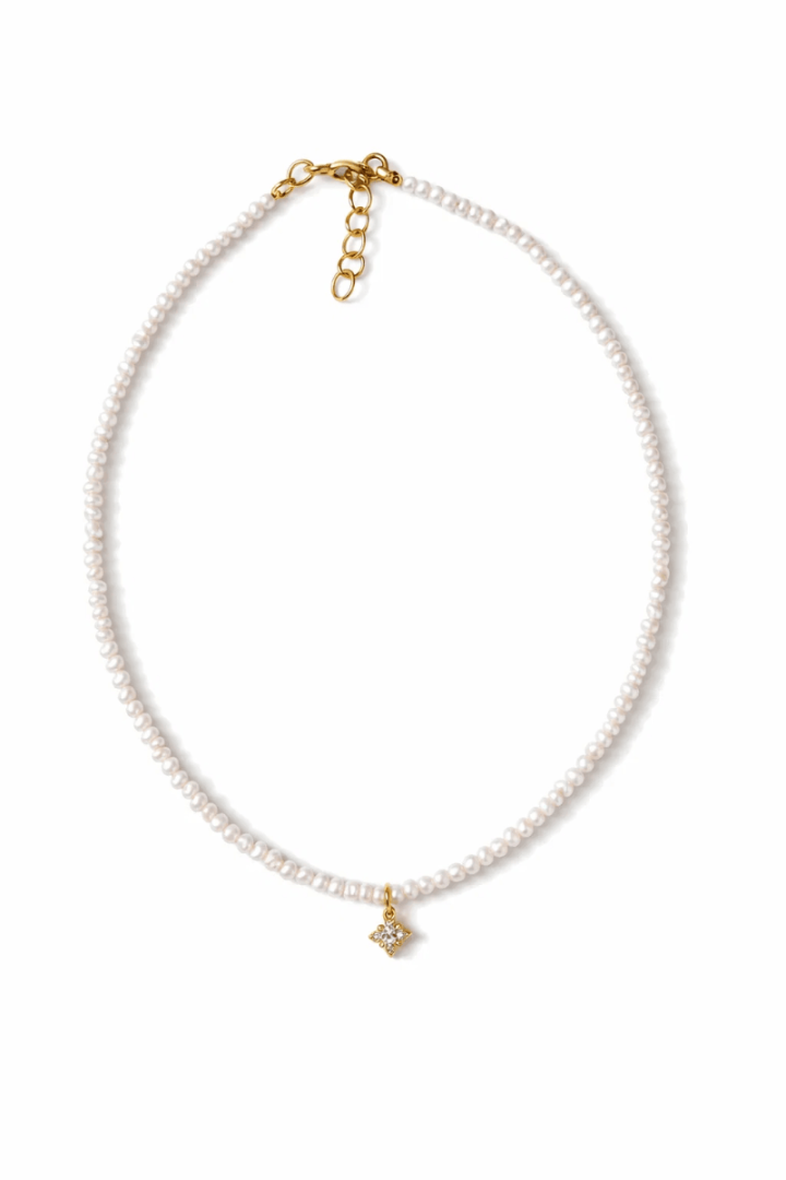 Чокер з мікроперлин з кулоном (клевер), срібло з позолотою