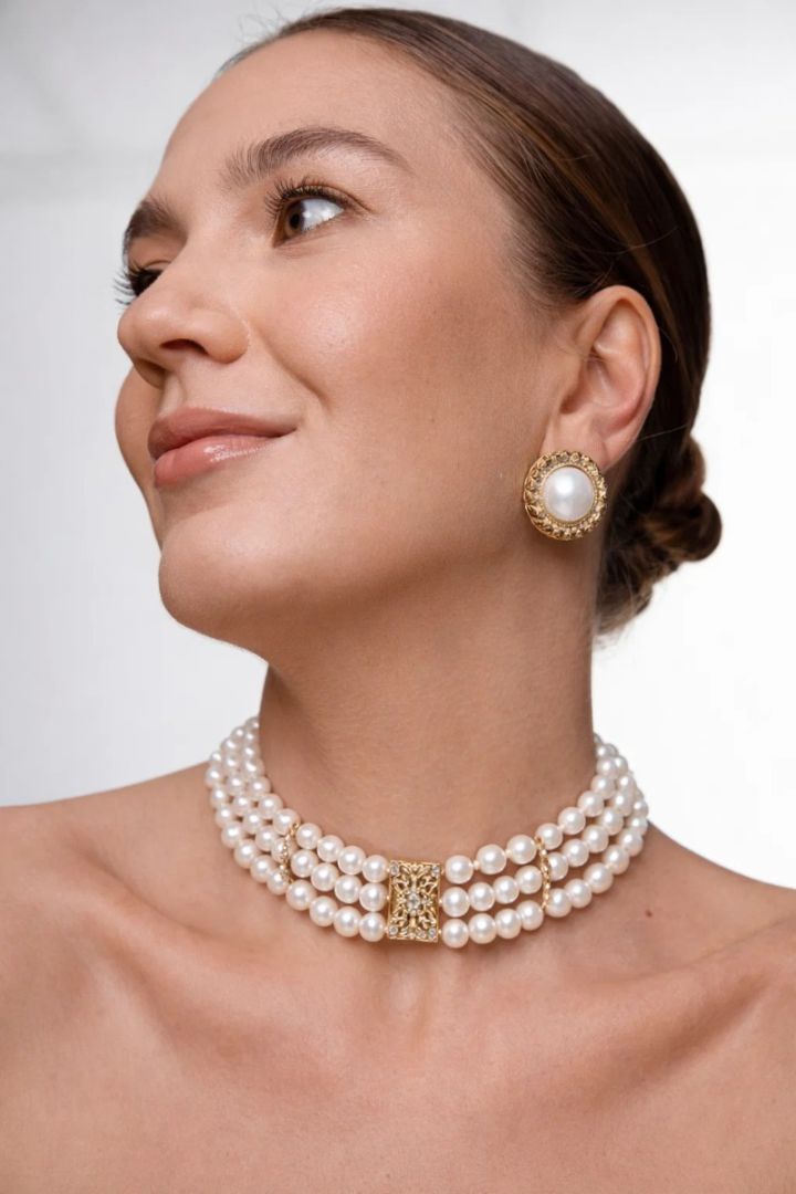 Gargantilla «Monroe» 3-filas, centro plateado (S)